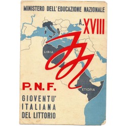 PAGELLA SCOLASTICA REGIME FASCISTA OPERA NAZIONALE BALILLA ONB ANNO XVIII 1939 1940