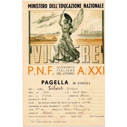 PAGELLA SCOLASTICA REGIME FASCISTA PNF GIL ANNO XXI 1942-1943