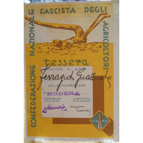 TESSERA DELLA CONFEDERAZIONE NAZIONALE FASCISTA DEGLI AGRICOLTORI, MODENA, 1933
