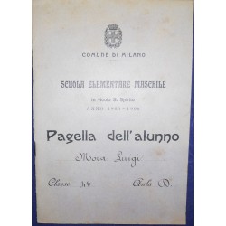 PAGELLA SCOLASTICA 1905-1906 SCUOLA ELEMENTARE MASCHILE MILANO *